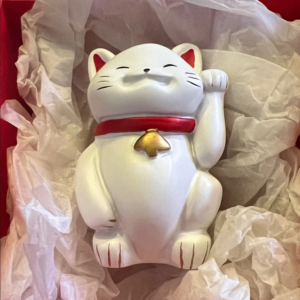 Lucky Cat Red Figurine with Book